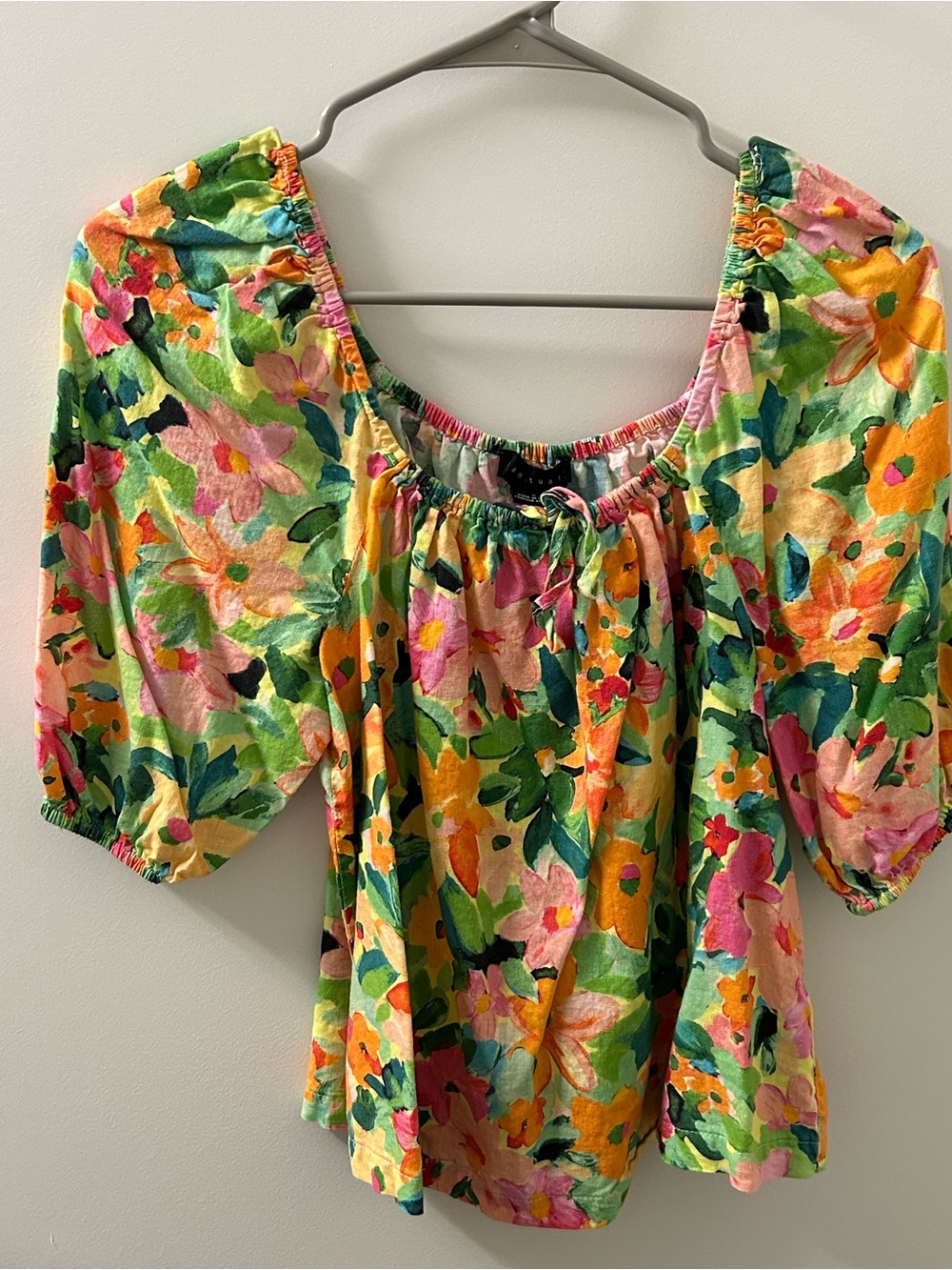 Linen Floral Peasant Blouse - Multi Color Beautiful and comfortable